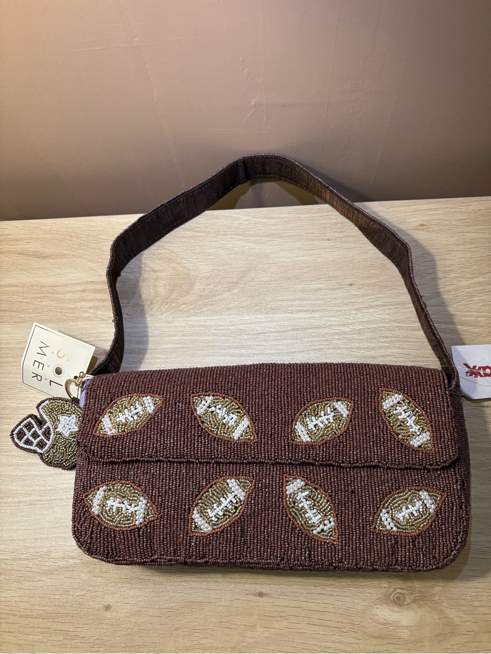 NWT New release!! Beaded brown bag with footballs! - Picture 5 of 10